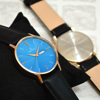 Personalised Men's Black And Blue Wrist Watch, 3 of 6