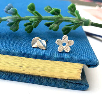 Thank You Teacher Gift Sterling Silver Flower And Leaf Mismatched Earrings, 5 of 12