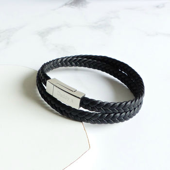 Mens Personalised Woven Leather Wrap Bracelet, 3 of 3