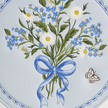 Isabel Floral Bow Blue Embroidered Circle Bag, 3 of 8
