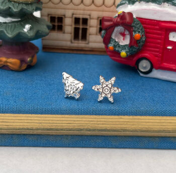 Sterling Silver Snowflake And Christmas Tree Mismatched Earrings, 10 of 10