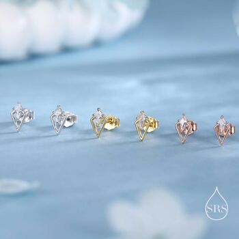 Sterling Silver Art Deco Inspired Tiny Rhombus Cz Stud Earrings, 5 of 12