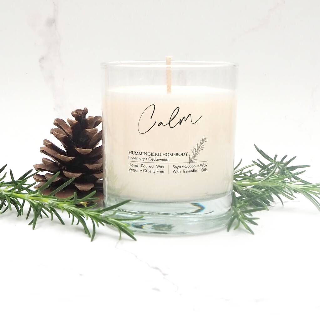 Calm Rosemary And Cedar Wood Vegan Essential Oil Candle By The