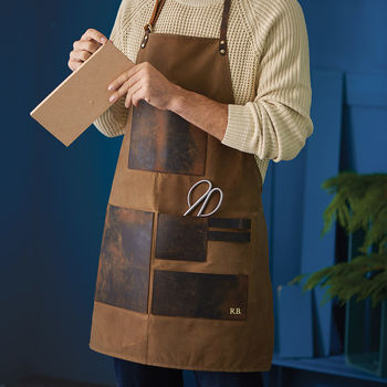 Personalised Waxed Canvas And Leather Work Apron, 4 of 12