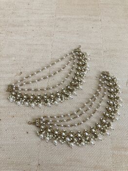 Antique Kundan Pearl Ear Chains/Kaan Chain, 2 of 4