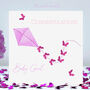 Pink Butterfly Kite New Baby Girl Congratulations Card, thumbnail 1 of 10