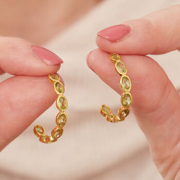 Green Peridot And Gold Plated Silver Stud Hoops, 7 of 11
