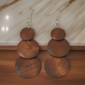 Layered Circle Wooden Dangle Earrings Gift, 4 of 4
