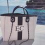 Personalised Stripe Canvas Tote Bag In Cream And Black, thumbnail 2 of 3