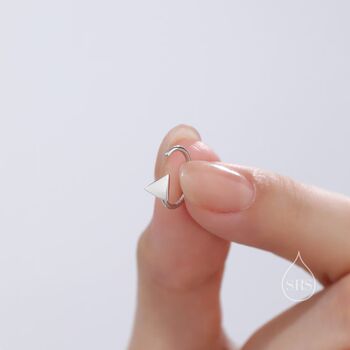 Sterling Silver Tiny Triangle Huggie Hoop Earrings, 7 of 12