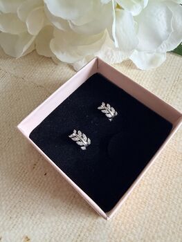 Silver Leaf Huggie Hoop Earrings, 2 of 6