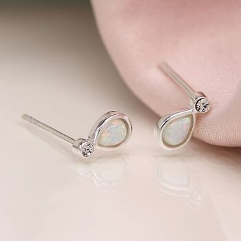 Mini Sterling Silver Teardrop White Opal Stud Earrings, 4 of 10