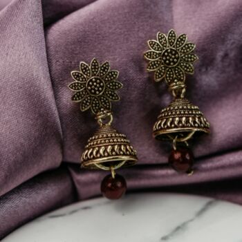 Small Green Intricate Floral Colourful Boho Jhumkis, 6 of 10