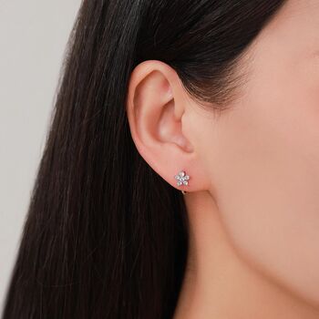 Uncoloured Forget Me Not Flower Cz Huggie Hoop Earrings, 4 of 12