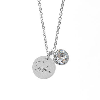 Personalised Silver Birthstone Crystal + Disc Necklace, 9 of 12