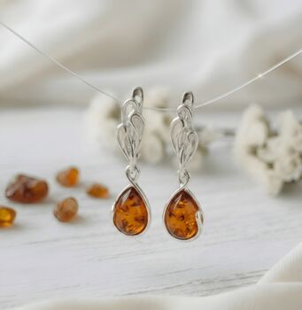 Elegant Baltic Amber And Sterling Silver Drop Earrings, 2 of 3