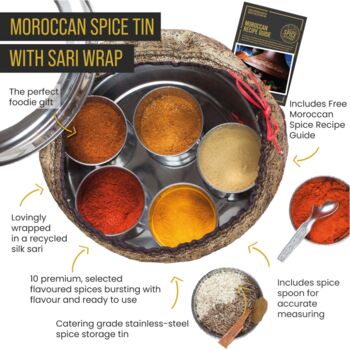 Moroccan Tin With 10 Spices And Handmade Silk Sari Wrap, 2 of 8