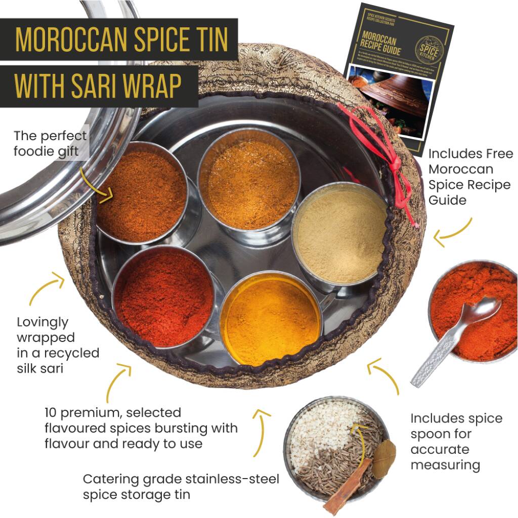 Moroccan Tin With 10 Spices And Handmade Silk Sari Wrap, 1 of 8