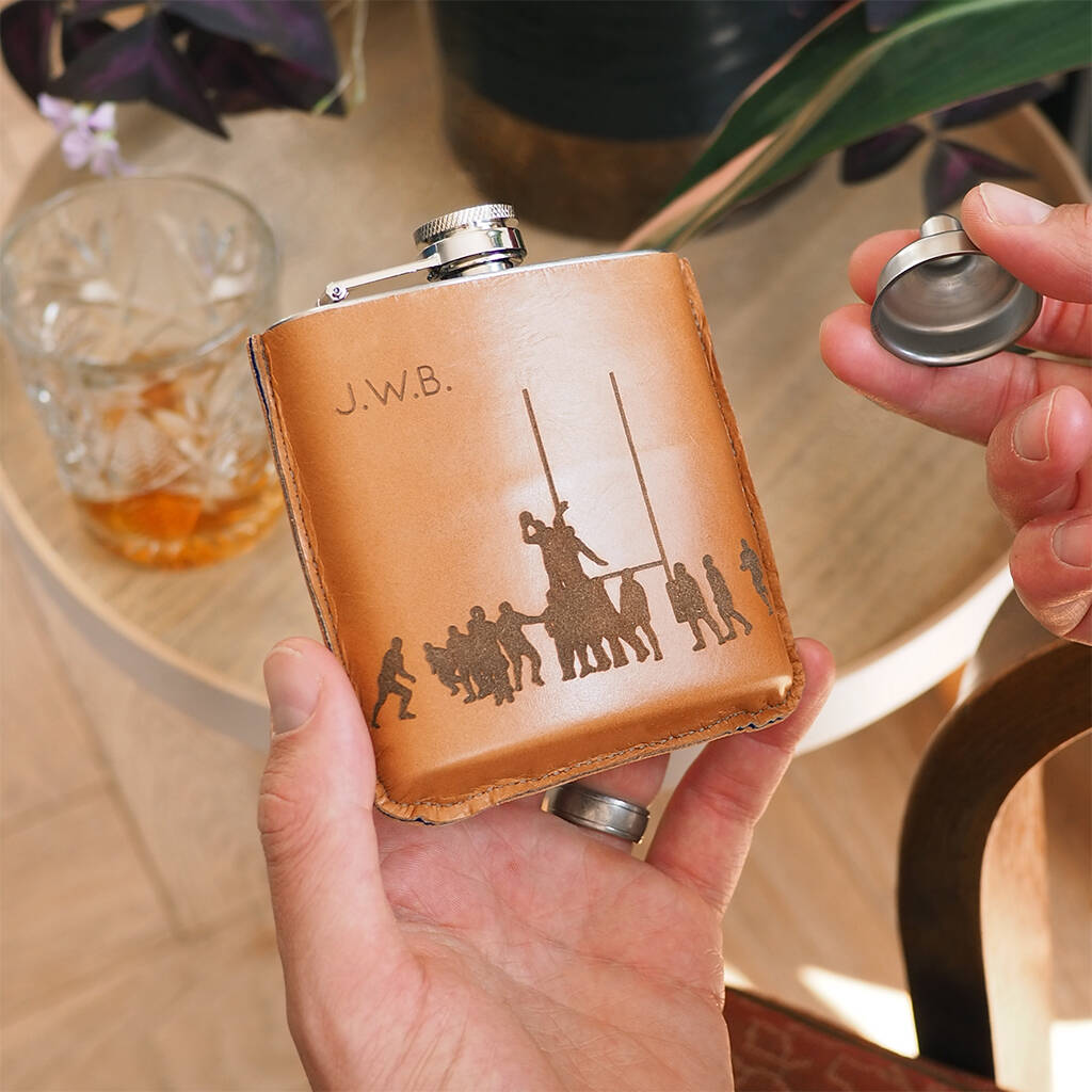Rugby Fan's Personalised Hip Flask In Gift Box, 1 of 10