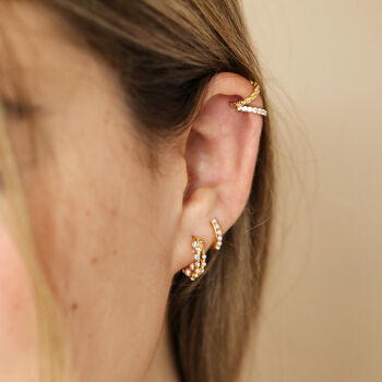 Crystal And Pearl Huggie Hoop Earrings In Gold, 5 of 6