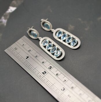 Blue Topaz Silver Drop Earrings, 8 of 10