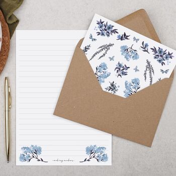 Double Sided A5 Writing Paper With Blue Flowers, 3 of 5