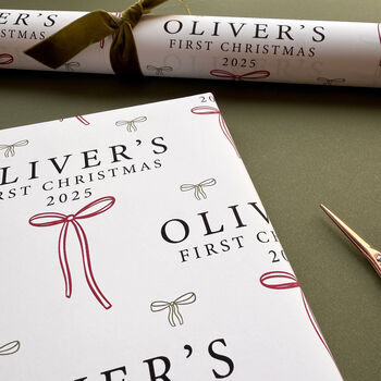 Personalised Baby's First Christmas Bow Wrapping Paper, 4 of 5