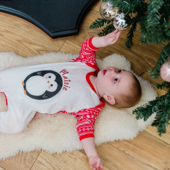 Personalised Nordic Penguin Kids Christmas Pyjamas, 4 of 12