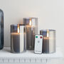 Trio Of Grey Smoked Glass LED Candles With Remote, thumbnail 1 of 2