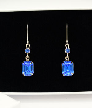 Sapphire Blue Vintage Crystal Leverback Earrings, 3 of 8