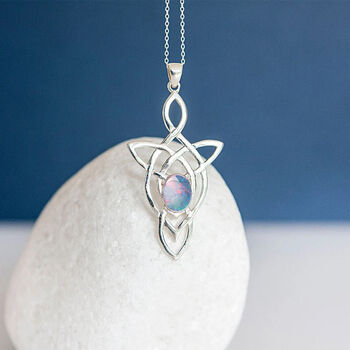 Genuine Opal Triplet Celtic Knot Necklace In Silver, 3 of 9