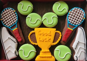 Personalised Tennis Biscuit Tin For Good Luck, Thank You, Birthday, Congrats, Milestone, Teacher Gift, Well Done, 2 of 8