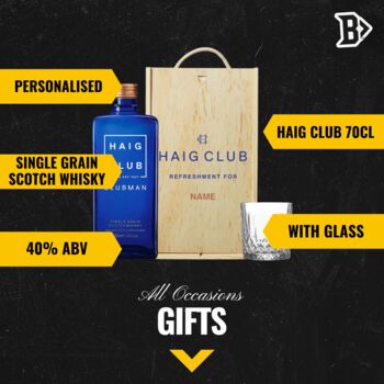 Personalised Haig Club Clubman Single Grain Scotch Whisky Gift Set With Glass, 2 of 4