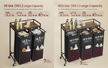 Rolling Laundry Hamper Cart With Shelves, 5 of 7