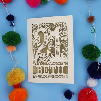 Personalised 21st Birthday Card Papercut Woodland Design, 2 of 10