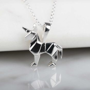 stunning silver origami unicorn necklace by nest stunning silver origami unicorn necklace