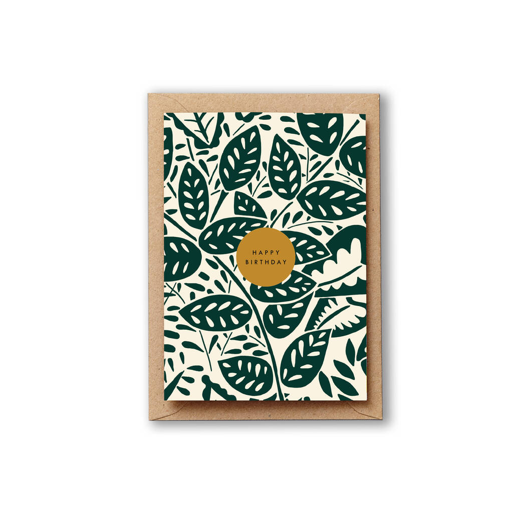 Happy Birthday Card Green Jungle Leaves By Lucy says I do