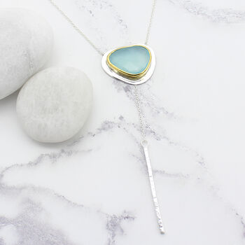 Chalcedony Gemstone Sterling Silver Lariat Necklace, 2 of 6
