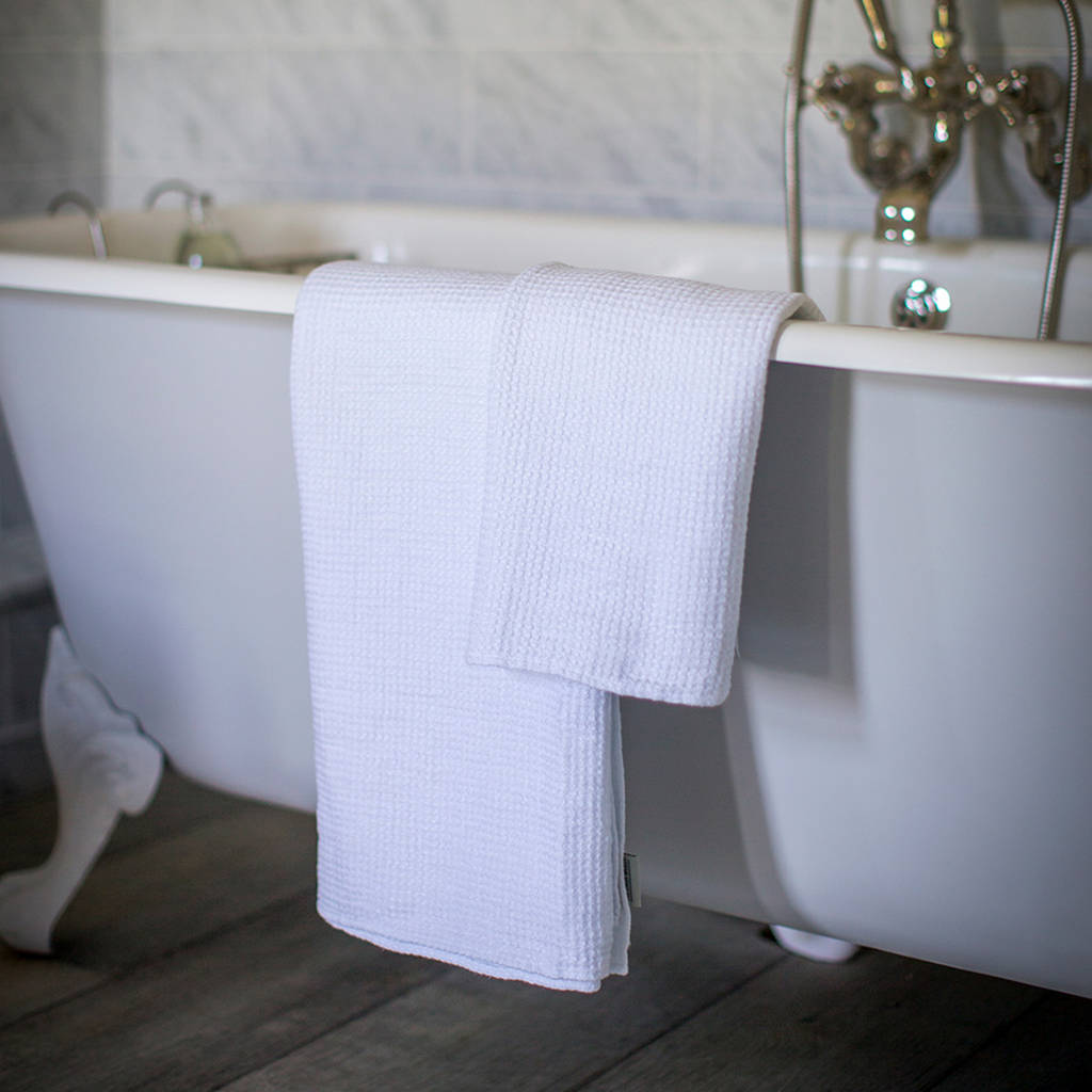 White Waffle Linen Hand Towel, 1 of 3