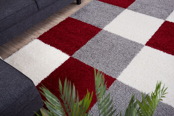 The Rugs Geometric Shaggy Rug Red Checkered Rug, 7 of 12