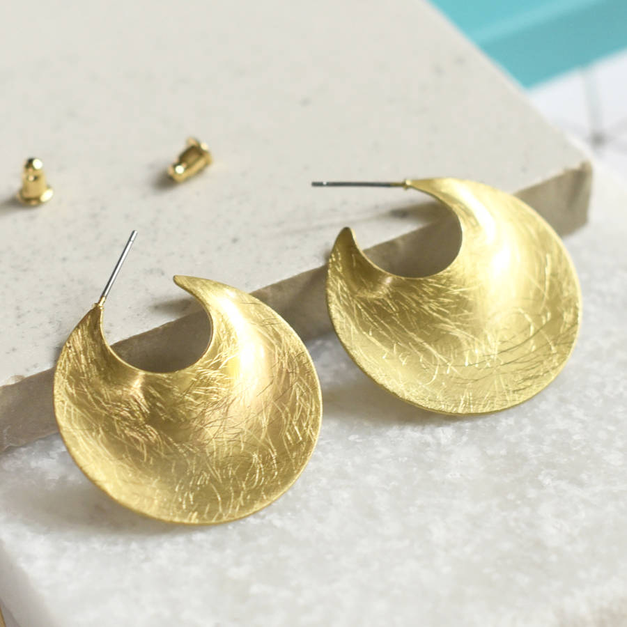 brushed gold crescent hoop earrings by charlie boots ...