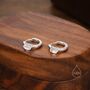 Sterling Silver Oval Moonstone Huggie Hoop Earrings, thumbnail 2 of 10