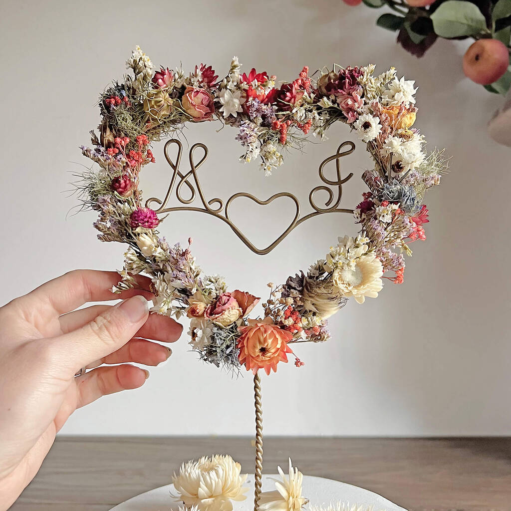 Personalised Dried Flower Heart Cake Topper, 1 of 9