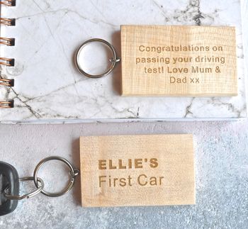Personalised Wooden First Car Keyring, 2 of 4