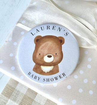 Little Bear Personalised Baby Shower Badge, 3 of 3