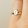 Mini Initial And Diamonds Signet Ring Gold/Silver, thumbnail 4 of 12