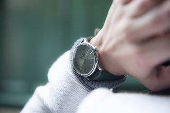 'Confluence' Silver And Green Unisex Watch, 9 of 12
