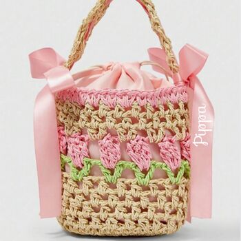 Girls Personalised Tulip Straw Bag, 2 of 5