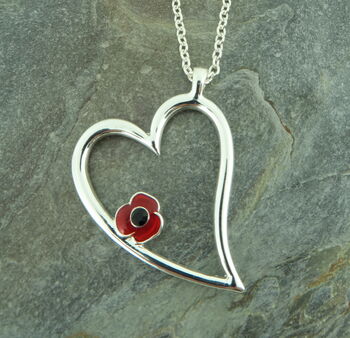 Poppy Red Flower Heart Pendant Necklace, 2 of 4