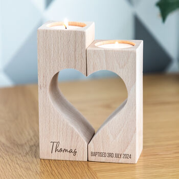 Personalised Heart Candle Set Christening Baptism Gift, 3 of 3